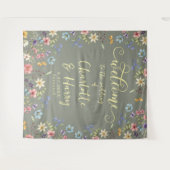 Moderne Wildflowers Green Wedding Welkom achtergro Wandkleed (Voorkant (horizontaal))