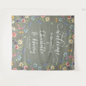 Moderne Wildflowers Sage Wedding Welkom achtergron Wandkleed (Voorkant (horizontaal))