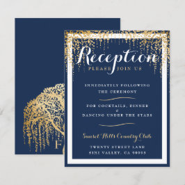 Moderne Wilgenboom Blauw Gouden Huwelijksreceptie Kaart
