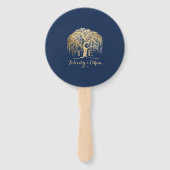 Moderne Wilgenboom Marine Blauw Goud Bruiloft Menu Handwaaier (Achterkant)