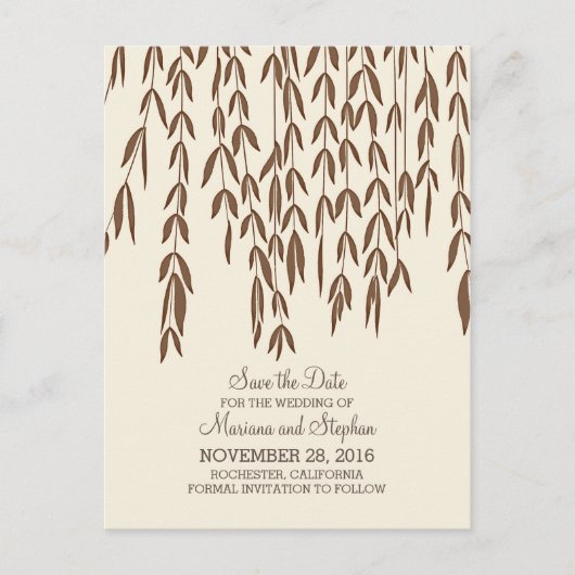 Moderne wilgenboom takken elegant save the date aankondigingskaart (Voorkant)