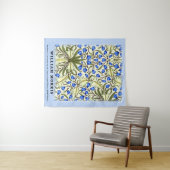Moderne William Morris Blauwe Bloem Bladeren Wandkleed (In Situ (horizontaal))
