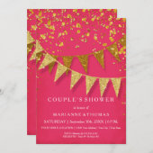 Moderne wimpel met glitters vallende confetti kaart (Voorkant / Achterkant)