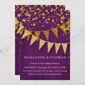 Moderne wimpel met glitters vallende confetti kaart (Voorkant / Achterkant)