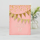 Moderne wimpel met vallende glitterconfetti kaart (Staand voorkant)