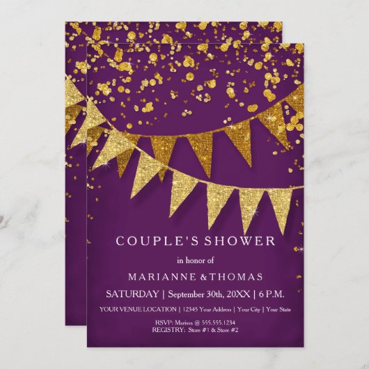 Moderne wimpel vaandel met glinsterende vallende c kaart (Voorkant / Achterkant)