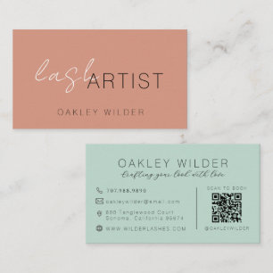 Moderne wimperkunstenaar Terracotta Aqua Script QR Visitekaartje