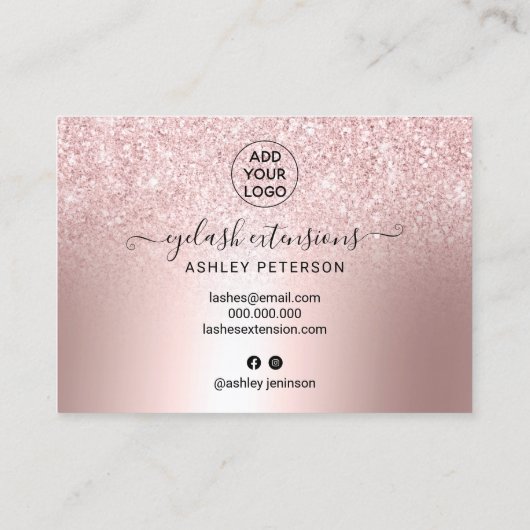 Moderne wimpernazorg roos gouden glitter metallic visitekaartje (Achterkant)