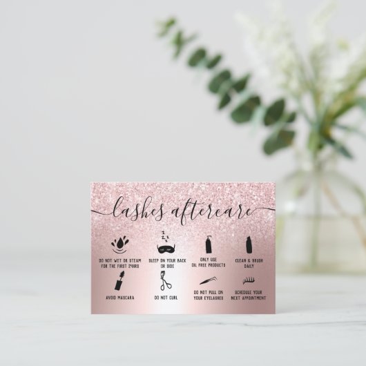 Moderne wimpernazorg roos gouden glitter metallic visitekaartje (Staand voorkant)