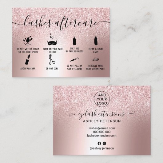 Moderne wimpernazorg roos gouden glitter metallic visitekaartje (Voorkant / Achterkant)