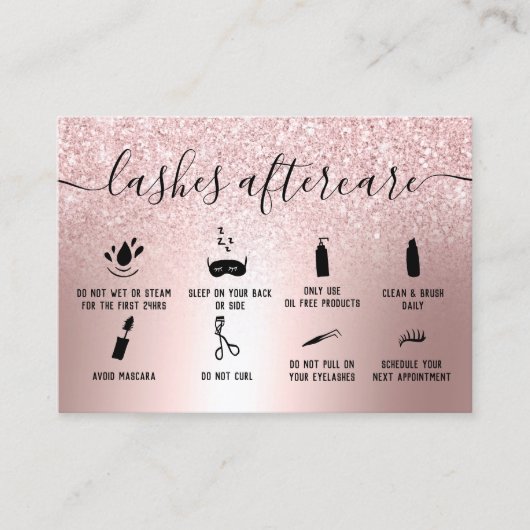 Moderne wimpernazorg roos gouden glitter metallic visitekaartje (Voorkant)