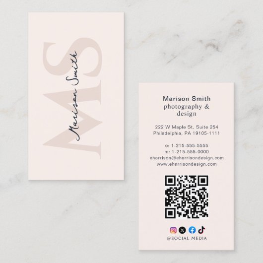 Moderne wimpers make-up artist pastel roze monogra visitekaartje (Voorkant / Achterkant)