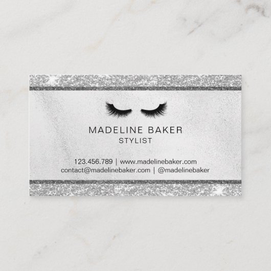 Moderne wimpers make-up zilveren glitter wimpers visitekaartje (Achterkant)