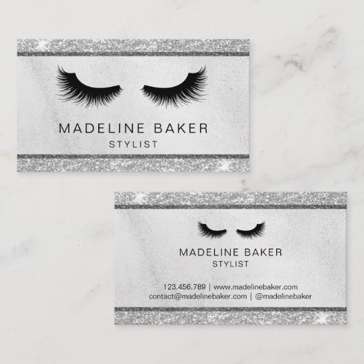 Moderne wimpers make-up zilveren glitter wimpers visitekaartje (Voorkant / Achterkant)