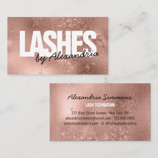 Moderne wimpers Roos Gouden Glitter Sparkle Wimper Visitekaartje (Voorkant / Achterkant)