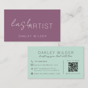Moderne wimperspecialist Plum Green Script QR-code Visitekaartje