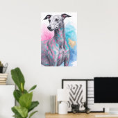 Moderne windhond in Abstracte Waterverf Custom Poster (Thuiskantoor)