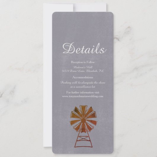 Moderne windmolen Rustic Wedding Details Kaart (Voorkant)