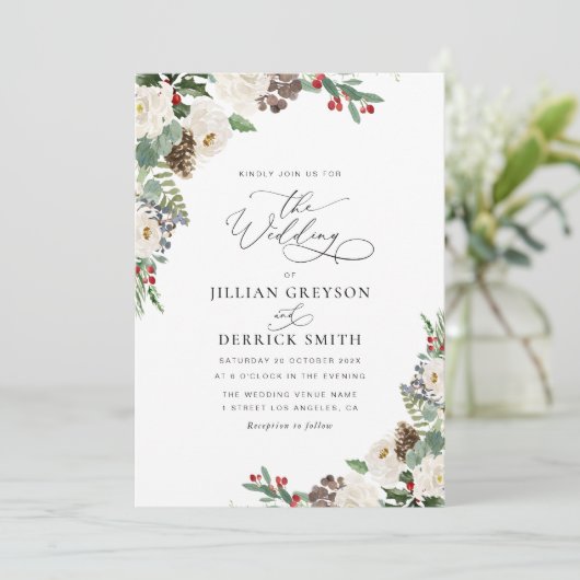 moderne winter bloem bruiloft kaart (Staand voorkant)