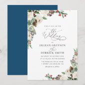 moderne winter bloem bruiloft kaart (Voorkant / Achterkant)