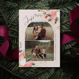 Moderne Winter Bloemboog Roze Vrolijke Twee Foto's Feestdagenkaart