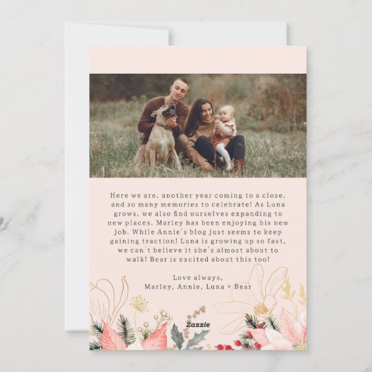 Moderne Winter Bloemboog Vrolijke Roze Twee Foto Feestdagenkaart (Achterkant)