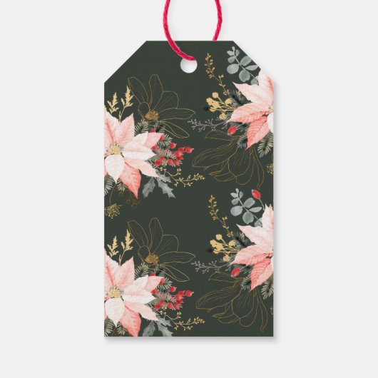 Moderne Winter Bloemen Kerstfamilie Cadeaulabel (Achterkant)