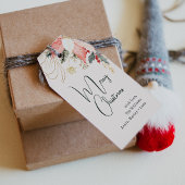 Moderne Winter Bloemen Kerstfamilie Cadeaulabel