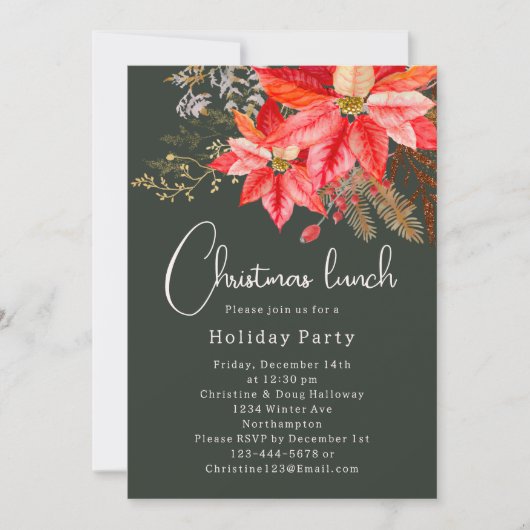 Moderne Winter Bloemen Kerstlunch Kaart (Voorkant)