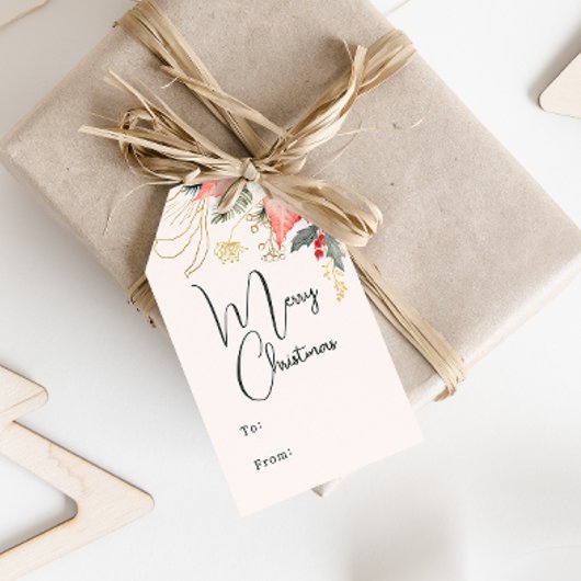 Moderne Winter Bloemen Vrolijk Kerstfeest van en n Cadeaulabel