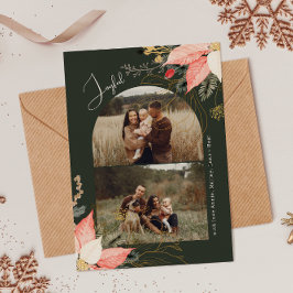 Moderne Winter Bloemenboog Vrolijke Twee Foto's Feestdagenkaart