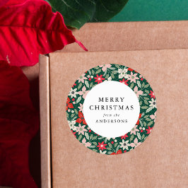 Moderne winter bloemengroen Vrolijk kerstfeest Ronde Sticker