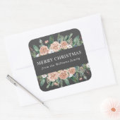 Moderne winter bloemenrijke vrolijke kerst vierkante sticker (Envelop)