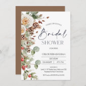 Moderne Winter Bloemige Dennenkegel Bruidsdouche Kaart (Voorkant / Achterkant)