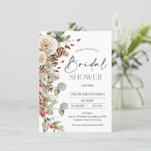 Moderne Winter Bloemige Dennenkegel Bruidsdouche Kaart