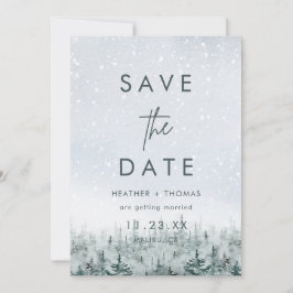 Moderne Winter Bos Bruiloft Save the Date