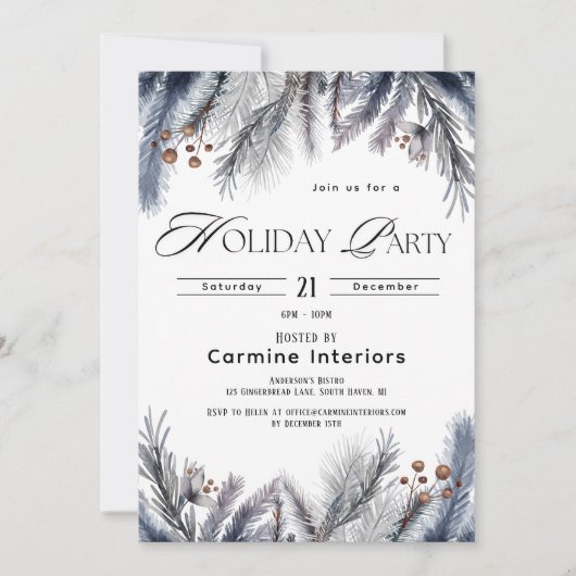 Moderne Winter Botanicals Corporate Holiday Party Kaart (Voorkant)