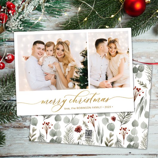 Moderne Winter Botanische 2 Fotocollage Kerstmis Feestdagenkaart