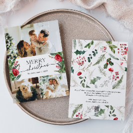 Moderne Winter Botanische 3 foto Vrolijk Kerstfees Feestdagenkaart