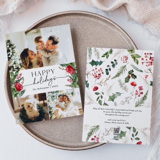 Moderne winter botanische aangepaste bericht foto feestdagenkaart