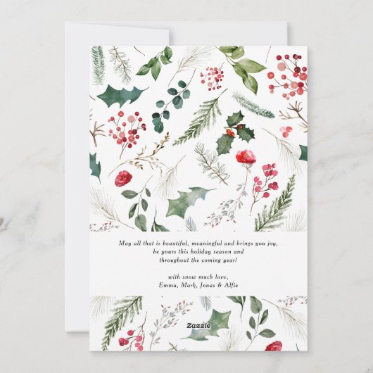 Moderne Winter Botanische Aangepaste Bericht Foto Feestdagenkaart (Achterkant)