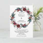 Moderne winter bruiloft Bourgondische bloemenkrans Kaart (Staand voorkant)