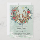 Moderne winter bruiloft rode bessen bloemenhaas kaart (Voorkant)