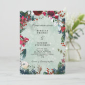 Moderne winter bruiloft rode bloemen sneeuw kaart (Staand voorkant)