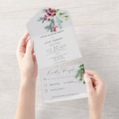 Moderne winter dennenbessen & sneeuwgrijs geen din all in one uitnodiging (Afscheurbaar)