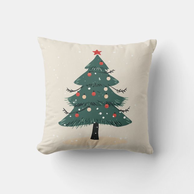 Moderne Winter Evergreen Kerstboom kussen (Voorkant)