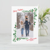 Moderne Winter Foliage Merry-kerstfoto Kaart (Staand voorkant)