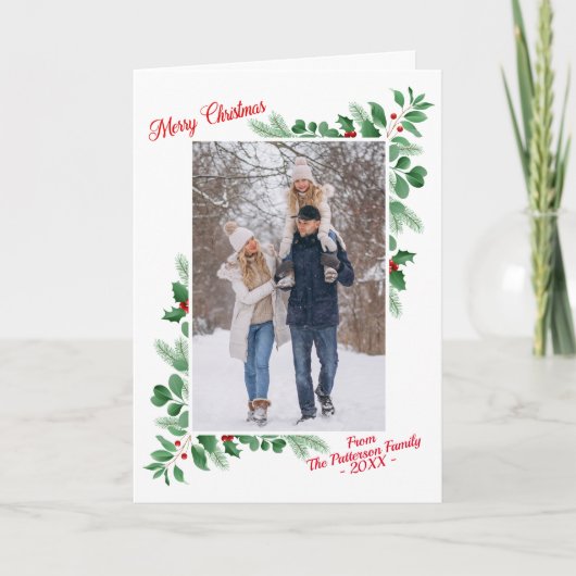 Moderne Winter Foliage Merry-kerstfoto Kaart (Voorkant)
