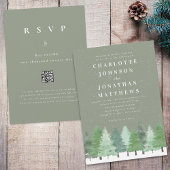 Moderne Winter Forest QR Code Sage Green Wedding Kaart