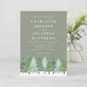 Moderne Winter Forest QR Code Sage Green Wedding Kaart (Staand voorkant)